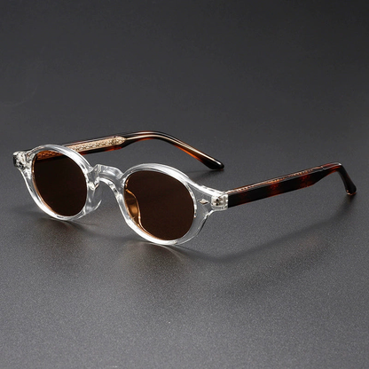 Galen Lightweight Round Sunglasses — Transparent/Leopard | Emory & Blanc