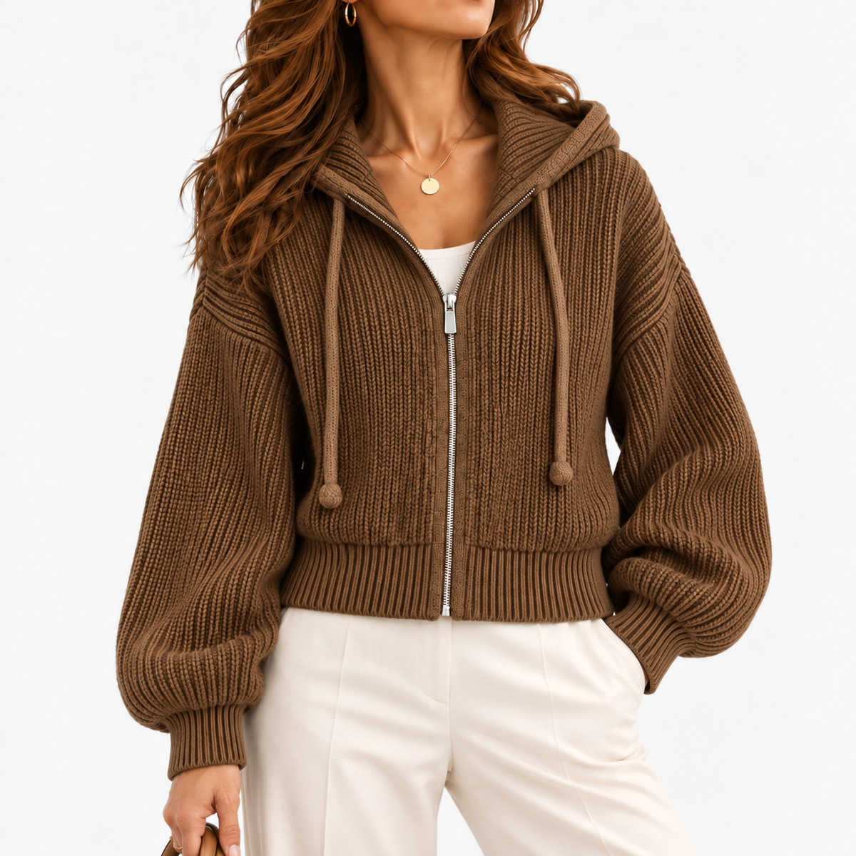 Galina Relaxed Fit Zip-Up Hoodie — Dark Brown | Emory & Blanc