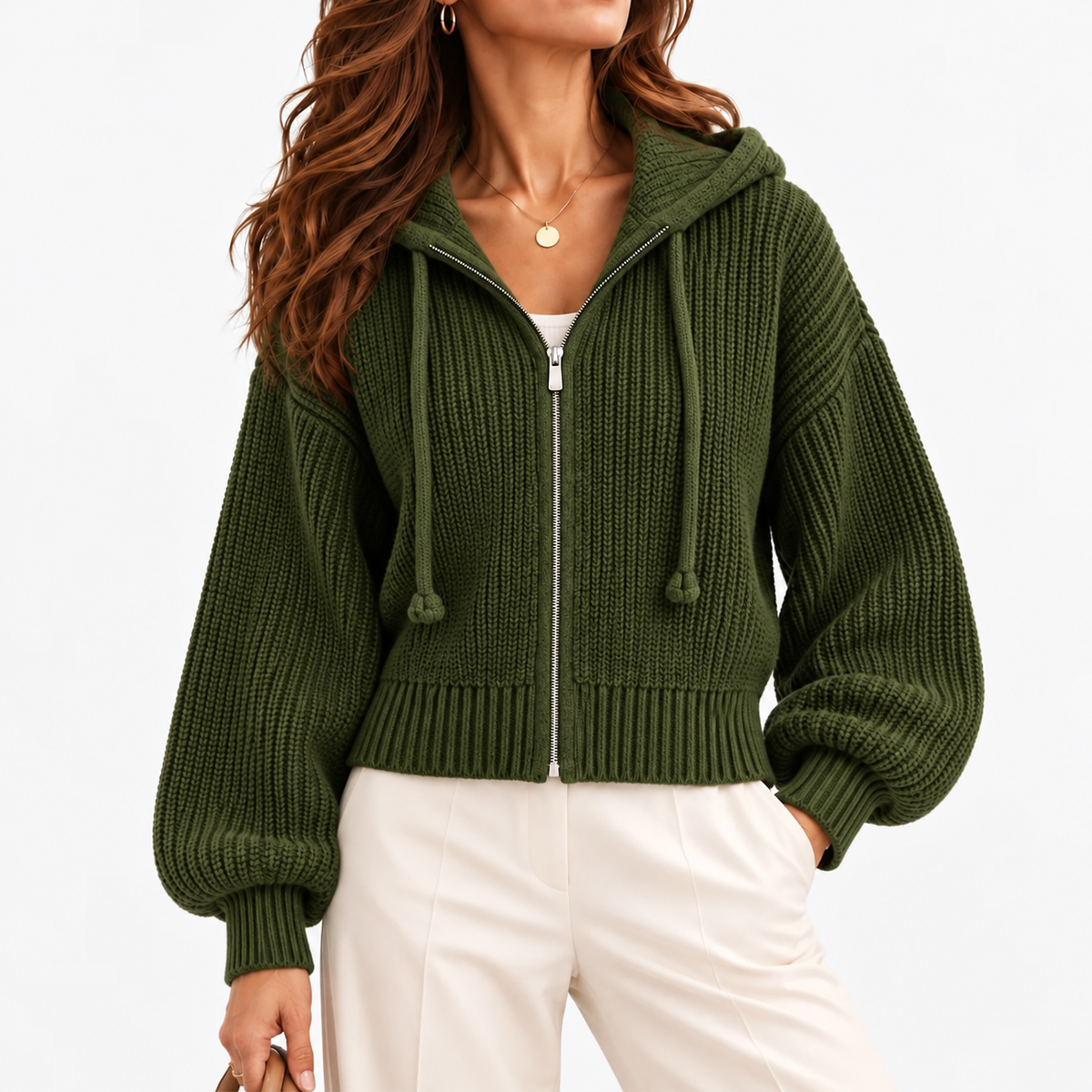 Galina Relaxed Fit Zip-Up Hoodie — Dark Green | Emory & Blanc