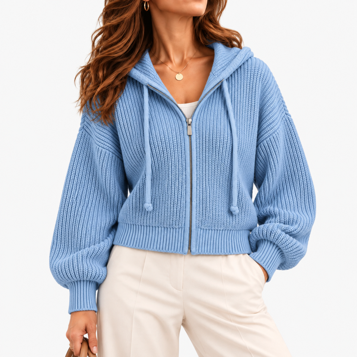 Galina Relaxed Fit Zip-Up Hoodie — Light Blue | Emory & Blanc