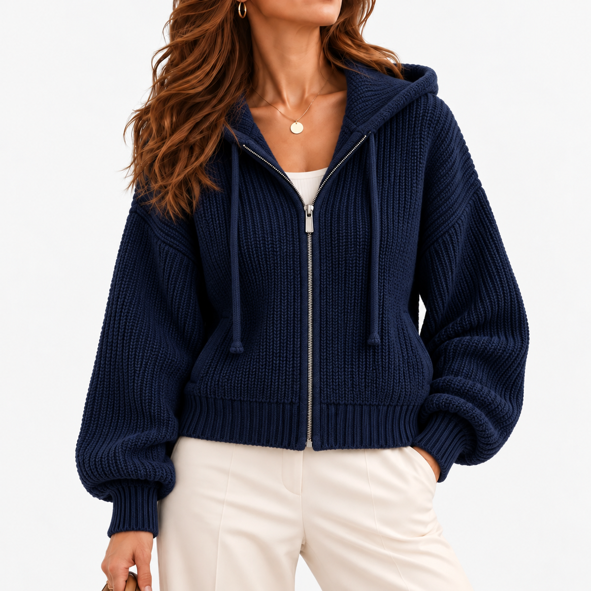 Galina Relaxed Fit Zip-Up Hoodie — Navy | Emory & Blanc