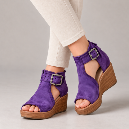Gemma Soft Wedge Sandals, Ankle Strap — Purple | Emory & Blanc