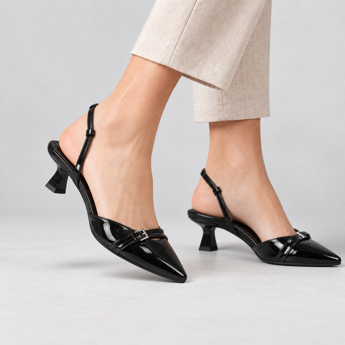 Genevieve Buckle Slingback Low Heels | Emory & Blanc