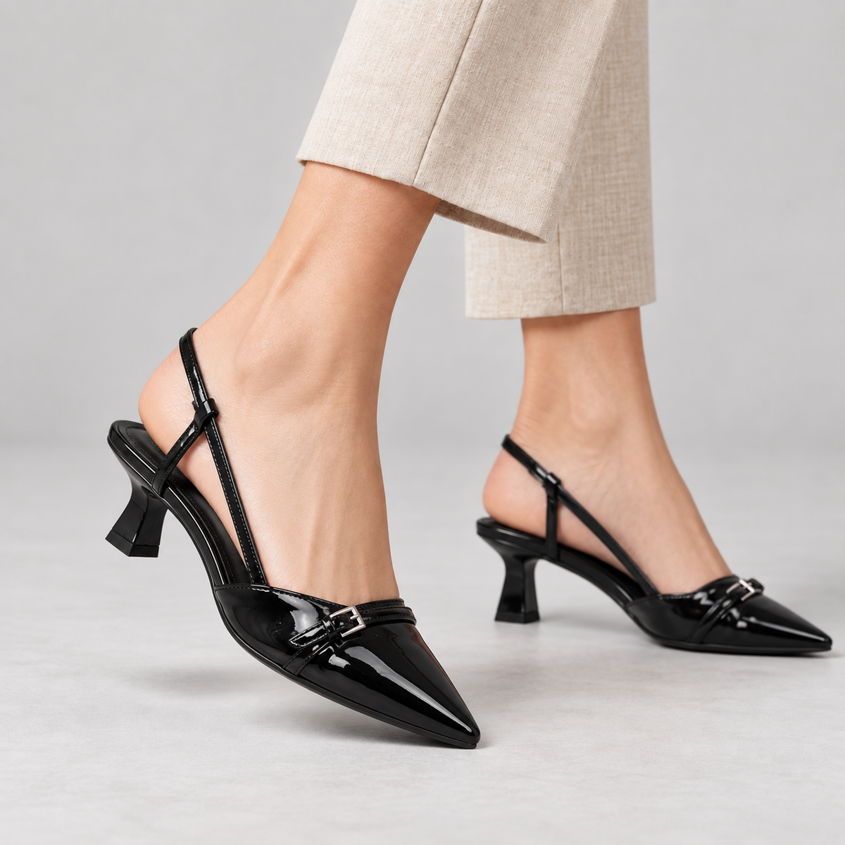 Genevieve Buckle Slingback Low Heels | Emory & Blanc