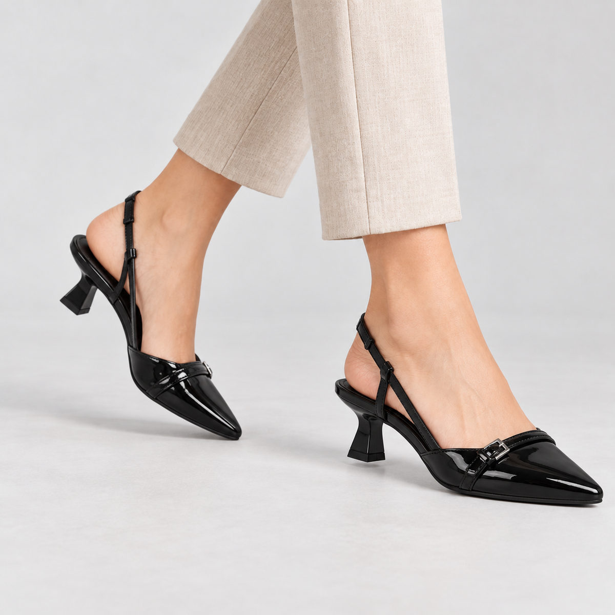 Genevieve Buckle Slingback Low Heels | Emory & Blanc