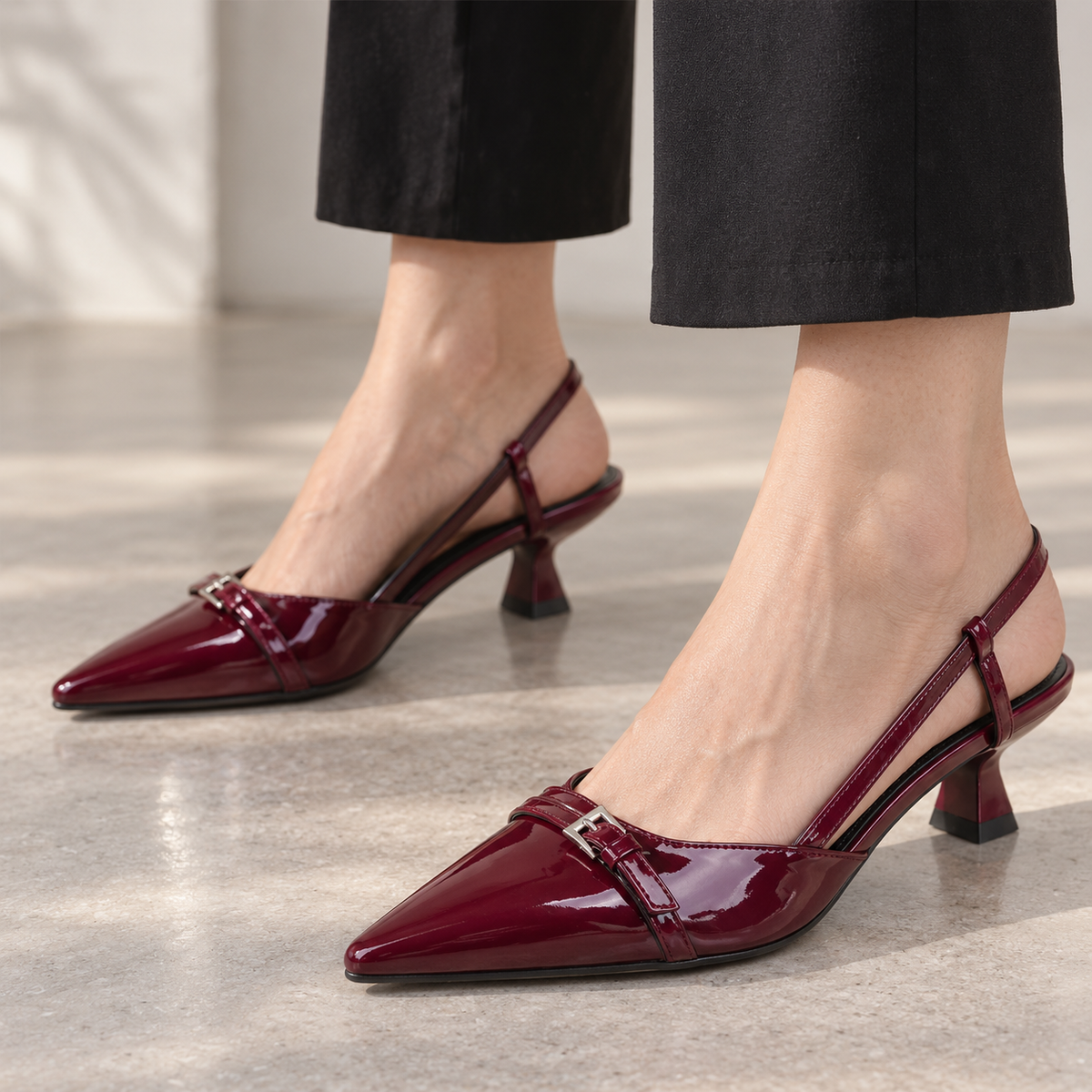 Genevieve Buckle Slingback Low Heels | Emory & Blanc