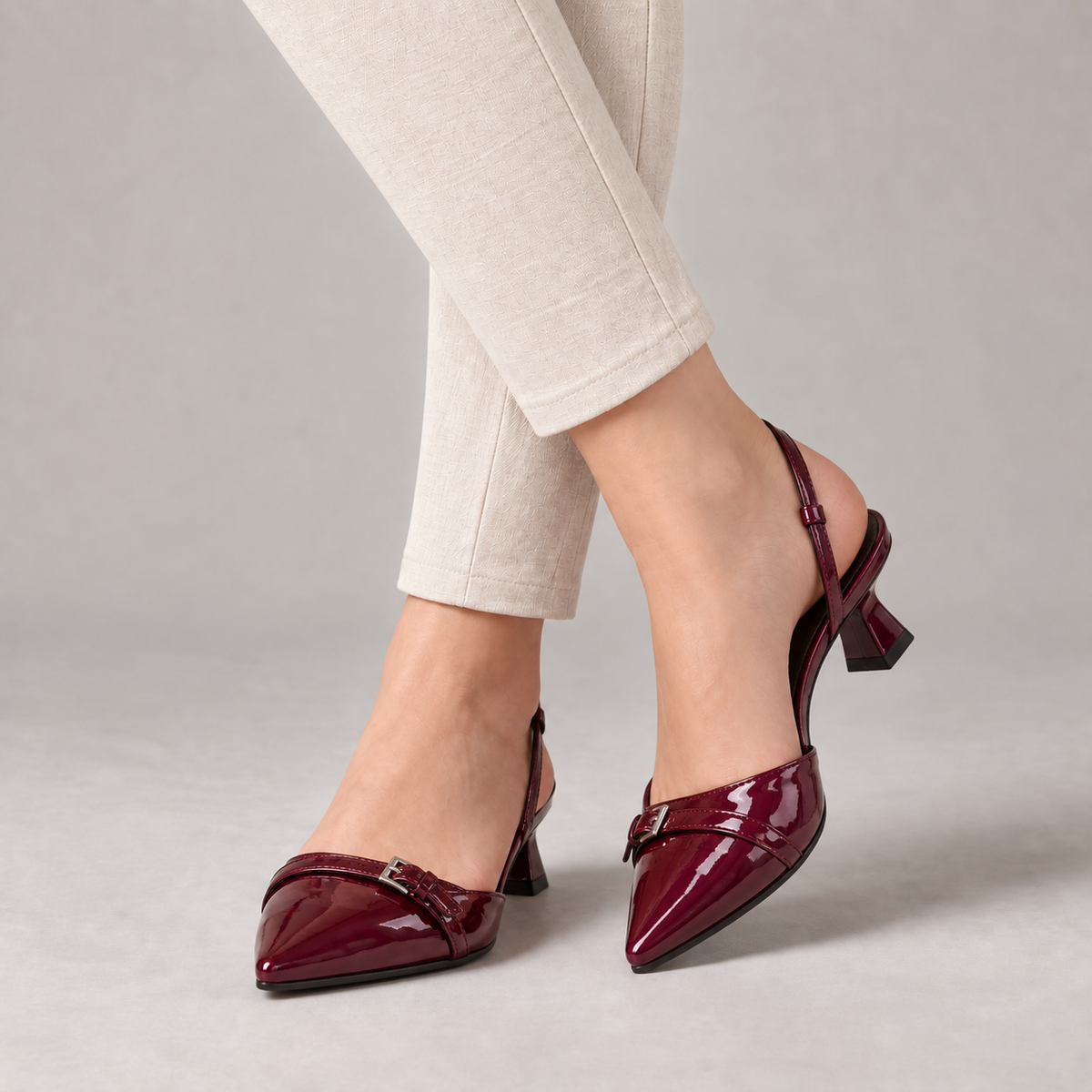 Genevieve Buckle Slingback Low Heels — Red | Emory & Blanc