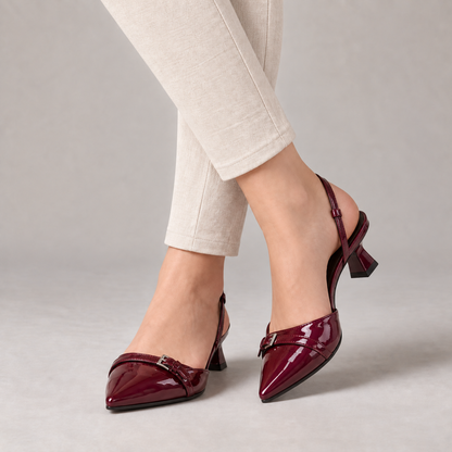 Genevieve Buckle Slingback Low Heels — Red | Emory & Blanc