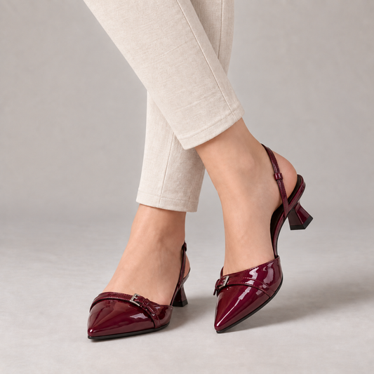 Genevieve Buckle Slingback Low Heels — Red | Emory & Blanc