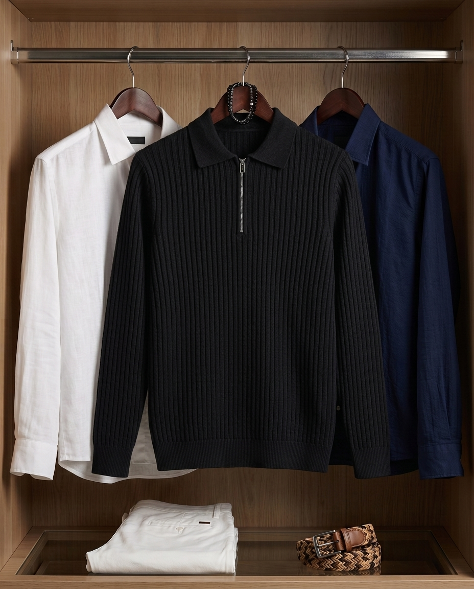 Genevieve Ribbed Quarter-Zip Polo | Emory & Blanc