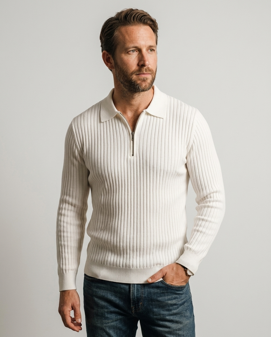 Genevieve Ribbed Quarter-Zip Polo | Emory & Blanc