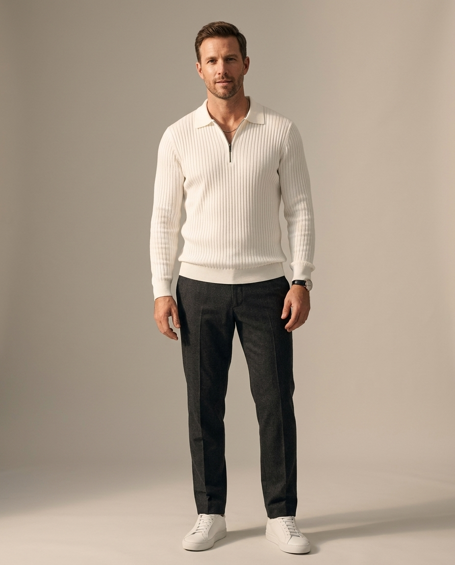 Genevieve Ribbed Quarter-Zip Polo | Emory & Blanc