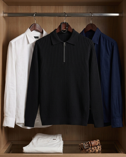 Genevieve Ribbed Quarter-Zip Polo | Emory & Blanc