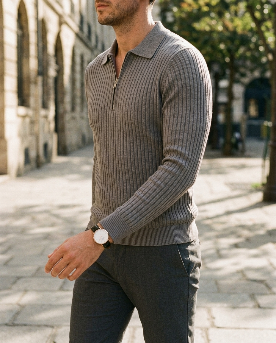 Genevieve Ribbed Quarter-Zip Polo | Emory & Blanc