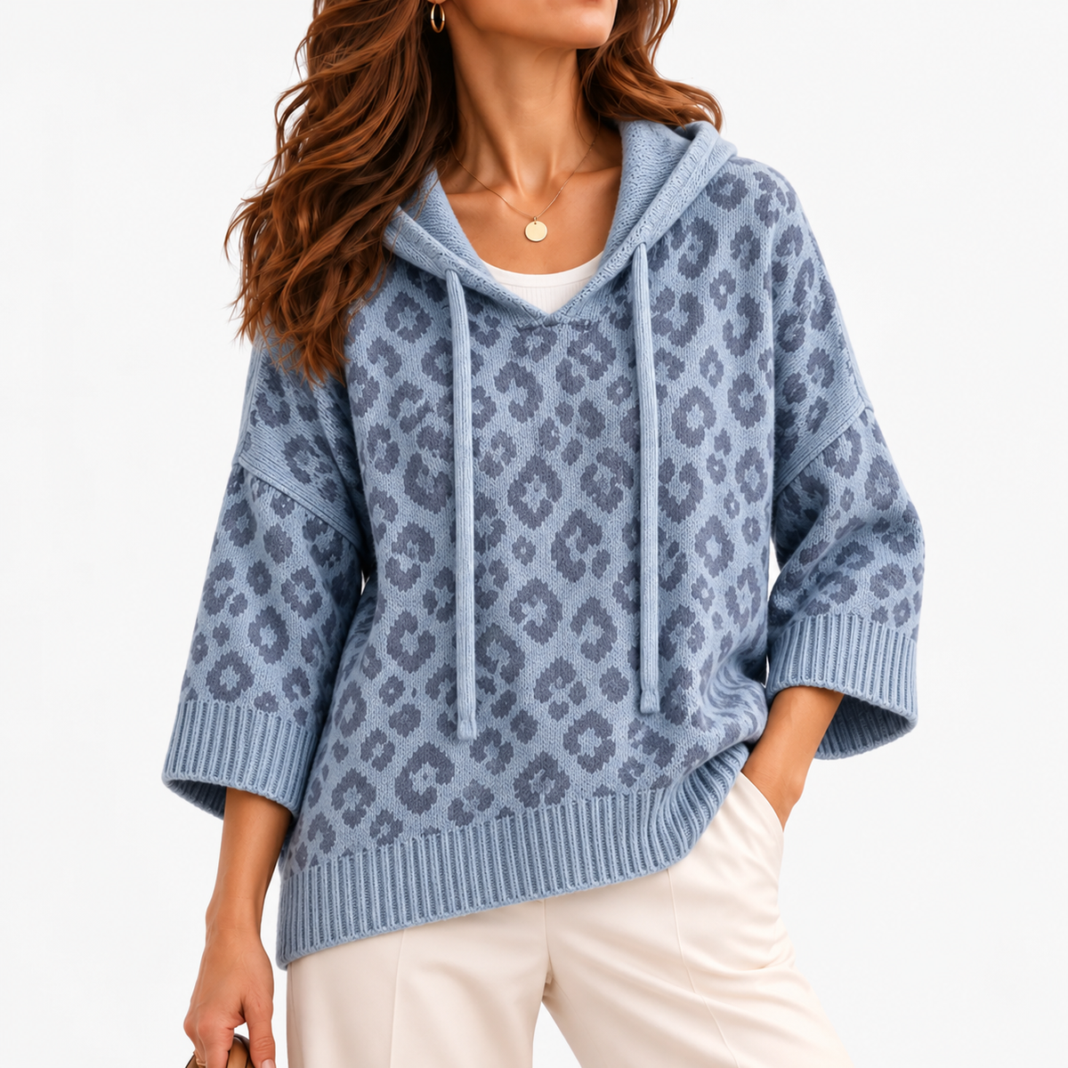 Ginette Relaxed Fit Hooded Sweater — Gray / Blue | Emory & Blanc