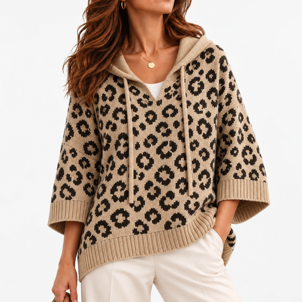 Ginette Relaxed Fit Hooded Sweater — Khaki | Emory & Blanc