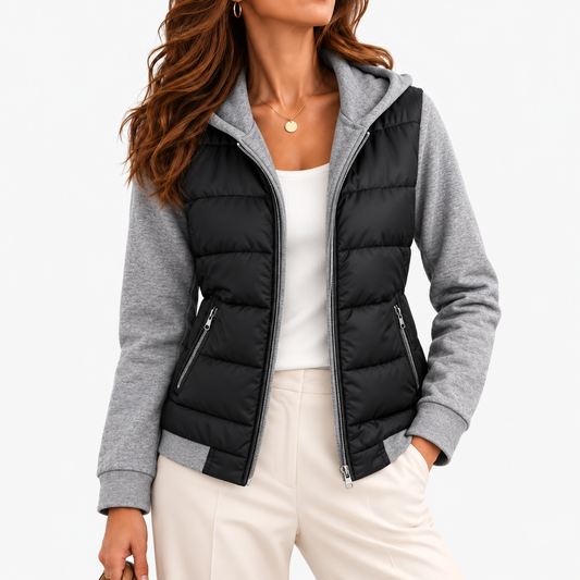 Gwyneth Stretch Hooded Puffer Jacket — Black | Emory & Blanc