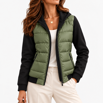Gwyneth Stretch Hooded Puffer Jacket — Green | Emory & Blanc