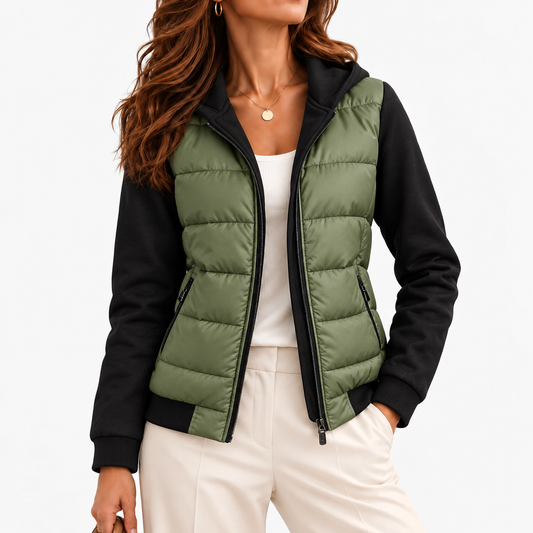 Gwyneth Stretch Hooded Puffer Jacket — Green | Emory & Blanc