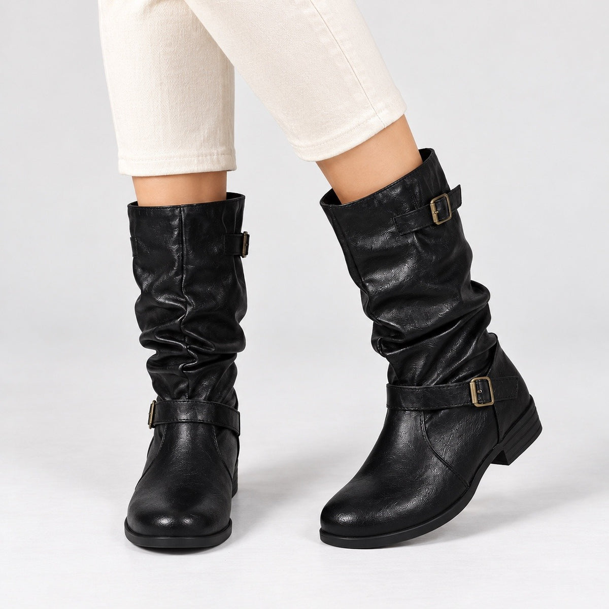 Henley Soft Slouch Buckle Boots — Black | Emory & Blanc
