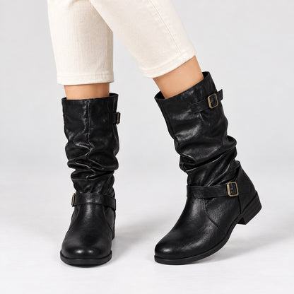 Henley Soft Slouch Buckle Boots — Black | Emory & Blanc