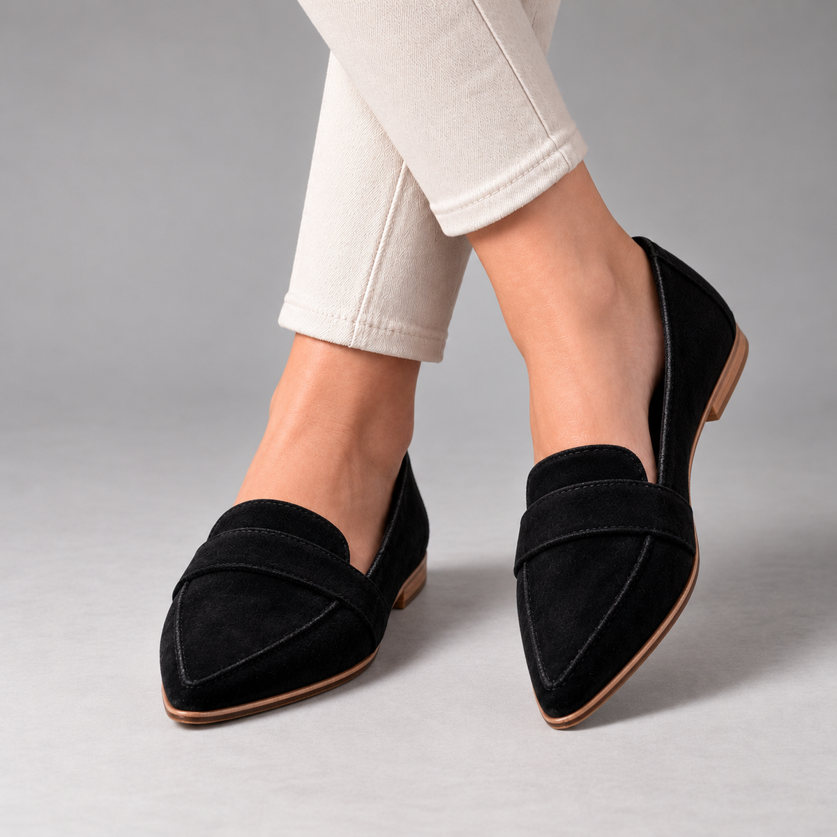 Honora Easy Slip-On Penny Loafers, Pointed Toe — Black | Emory & Blanc