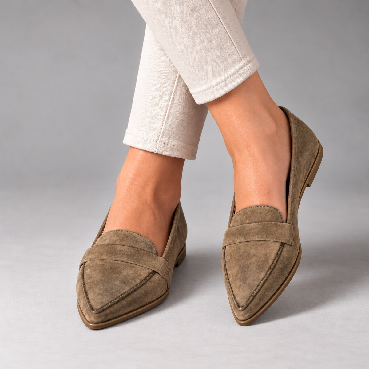 Honora Easy Slip-On Penny Loafers, Pointed Toe — Brown | Emory & Blanc