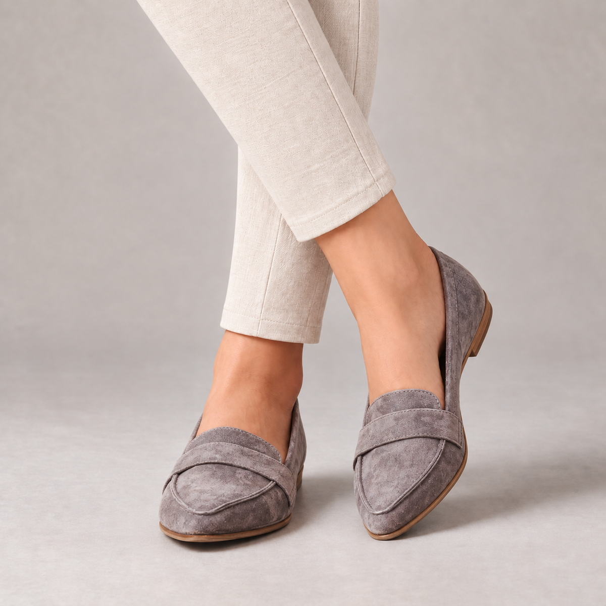 Honora Easy Slip-On Penny Loafers, Pointed Toe — Gray | Emory & Blanc