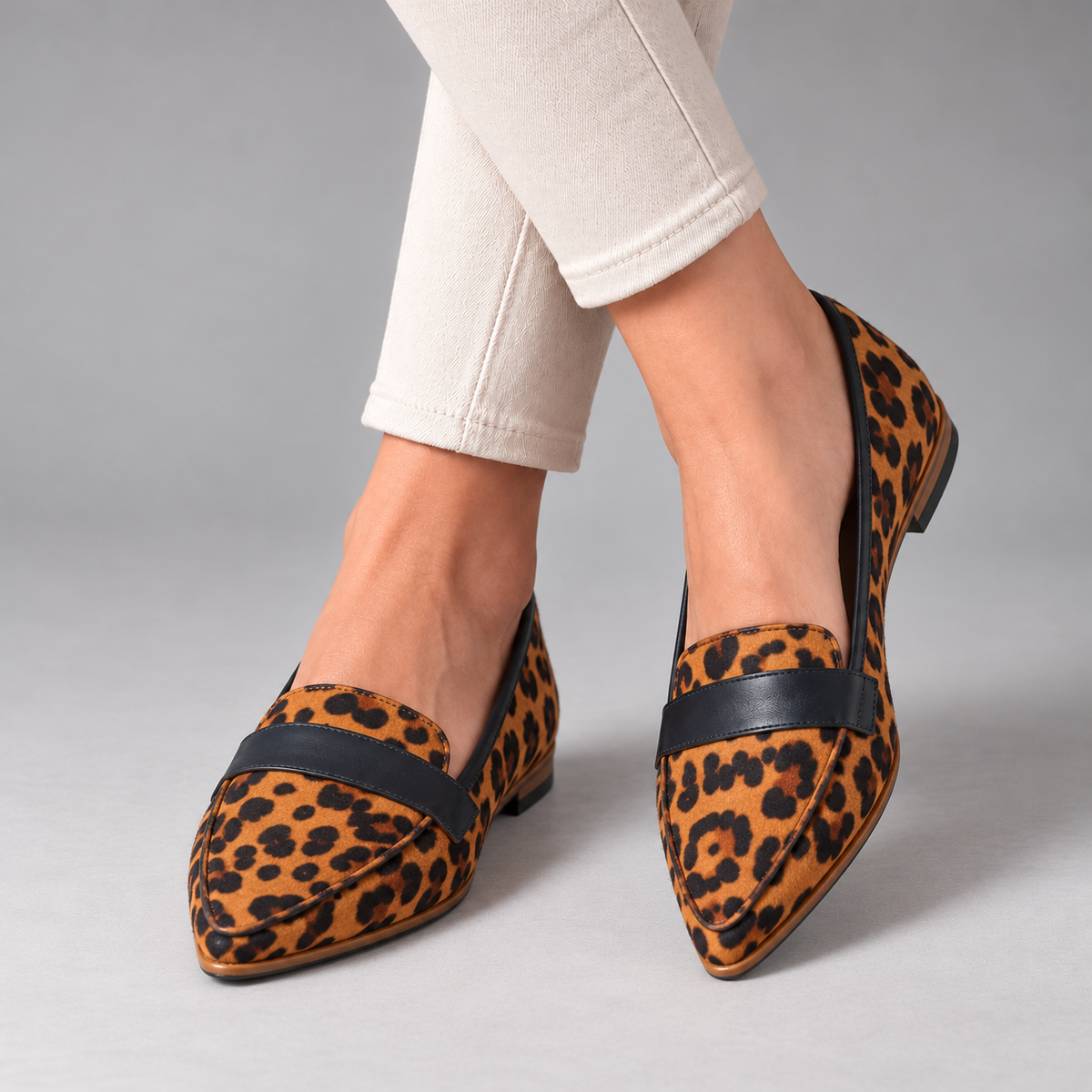 Honora Easy Slip-On Penny Loafers, Pointed Toe — Yellow / Leopard | Emory & Blanc