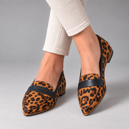 Honora Easy Slip-On Penny Loafers, Pointed Toe — Yellow / Leopard | Emory & Blanc
