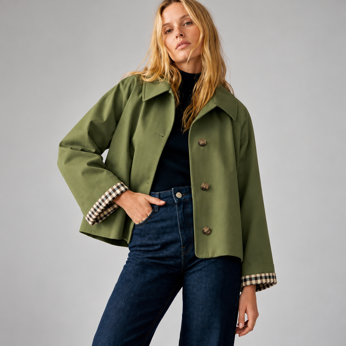 Ilona Relaxed Fit Cropped Swing Jacket — Army Green | Emory & Blanc