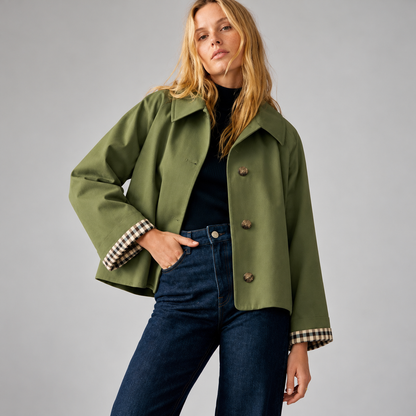 Ilona Relaxed Fit Cropped Swing Jacket — Army Green | Emory & Blanc