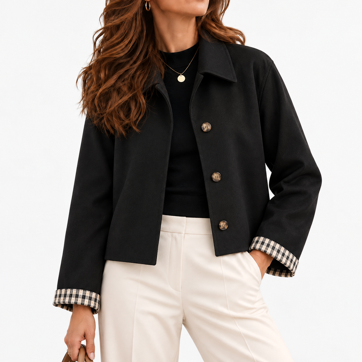 Ilona Relaxed Fit Cropped Swing Jacket — Black | Emory & Blanc