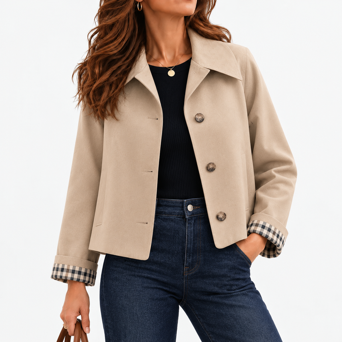 Ilona Relaxed Fit Cropped Swing Jacket — Khaki | Emory & Blanc
