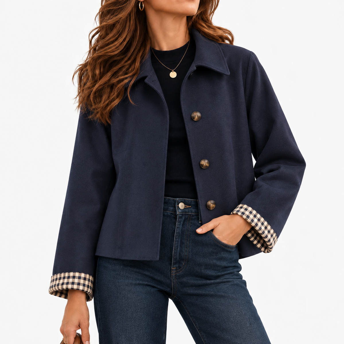Ilona Relaxed Fit Cropped Swing Jacket — Navy | Emory & Blanc