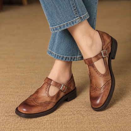 Imogen Adjustable Wingtip T-Bar Shoes | Emory & Blanc