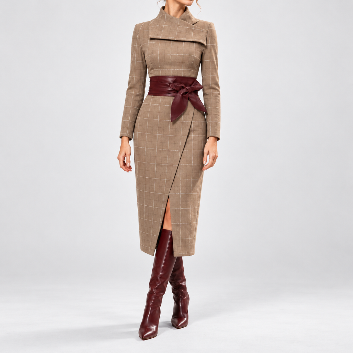 Isabeau Soft Belted Wrap Midi Dress — Camel | Emory & Blanc