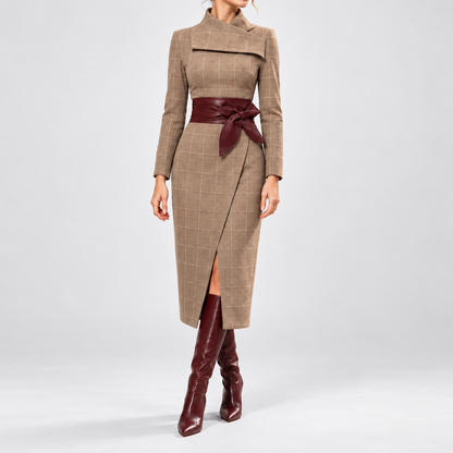 Isabeau Soft Belted Wrap Midi Dress — Camel | Emory & Blanc