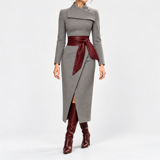 Isabeau Soft Belted Wrap Midi Dress — Grey | Emory & Blanc