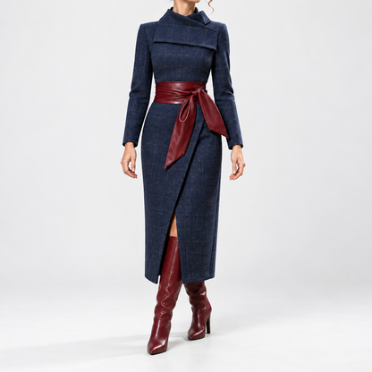 Isabeau Soft Belted Wrap Midi Dress — Navy | Emory & Blanc