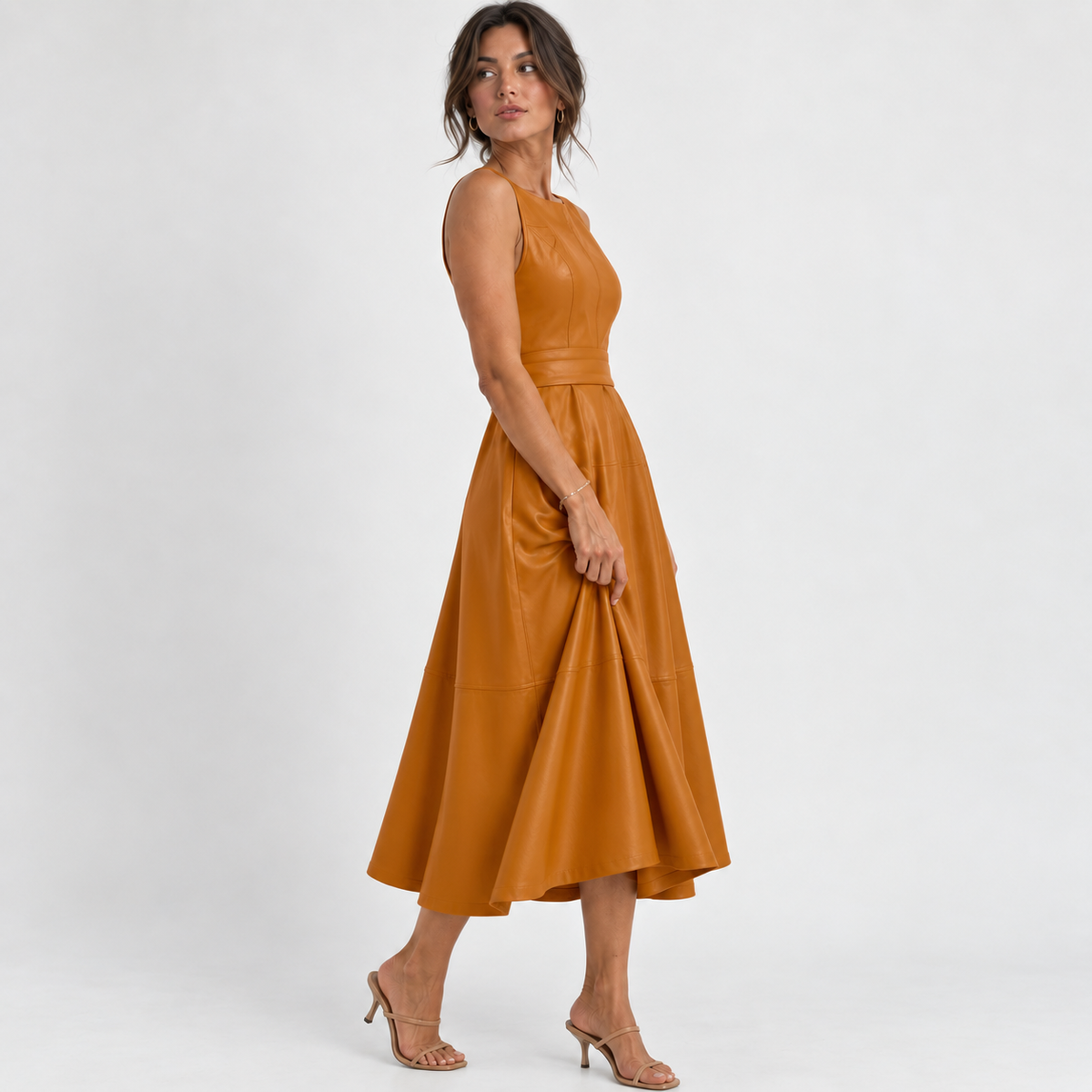 Isabel Defined-Waist Sleeveless Midi Dress | Emory & Blanc