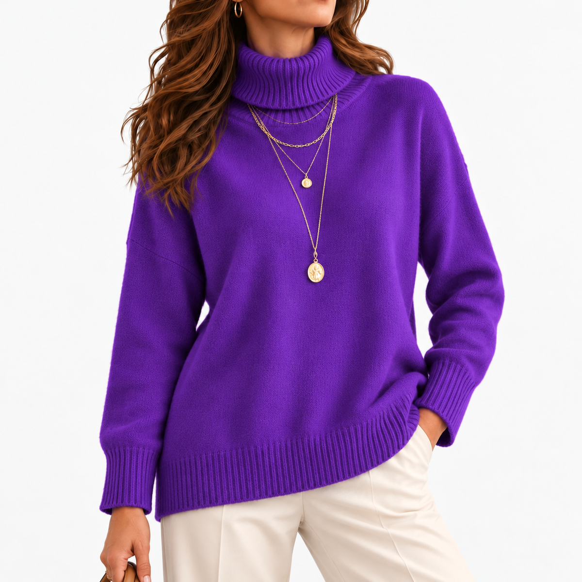 Isaline Soft Roll-Neck Sweater, Relaxed Fit — Purple | Emory & Blanc
