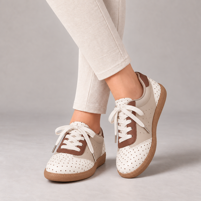 Isla Cushioned Lace-Up Walking Sneakers — Ivory / Sand | Emory & Blanc