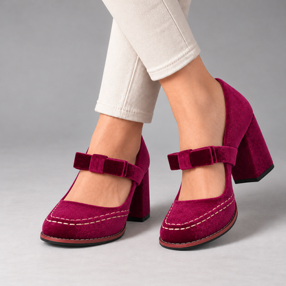 Isolde Soft Mary Jane Block Heels — Berry | Emory & Blanc
