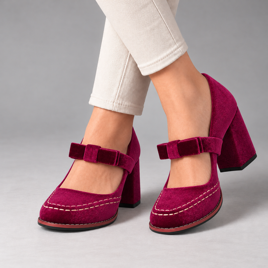 Isolde Soft Mary Jane Block Heels — Berry | Emory & Blanc