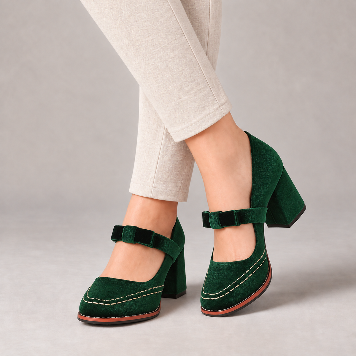 Isolde Soft Mary Jane Block Heels — Forest Green | Emory & Blanc