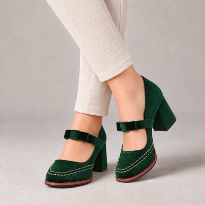 Isolde Soft Mary Jane Block Heels — Forest Green | Emory & Blanc