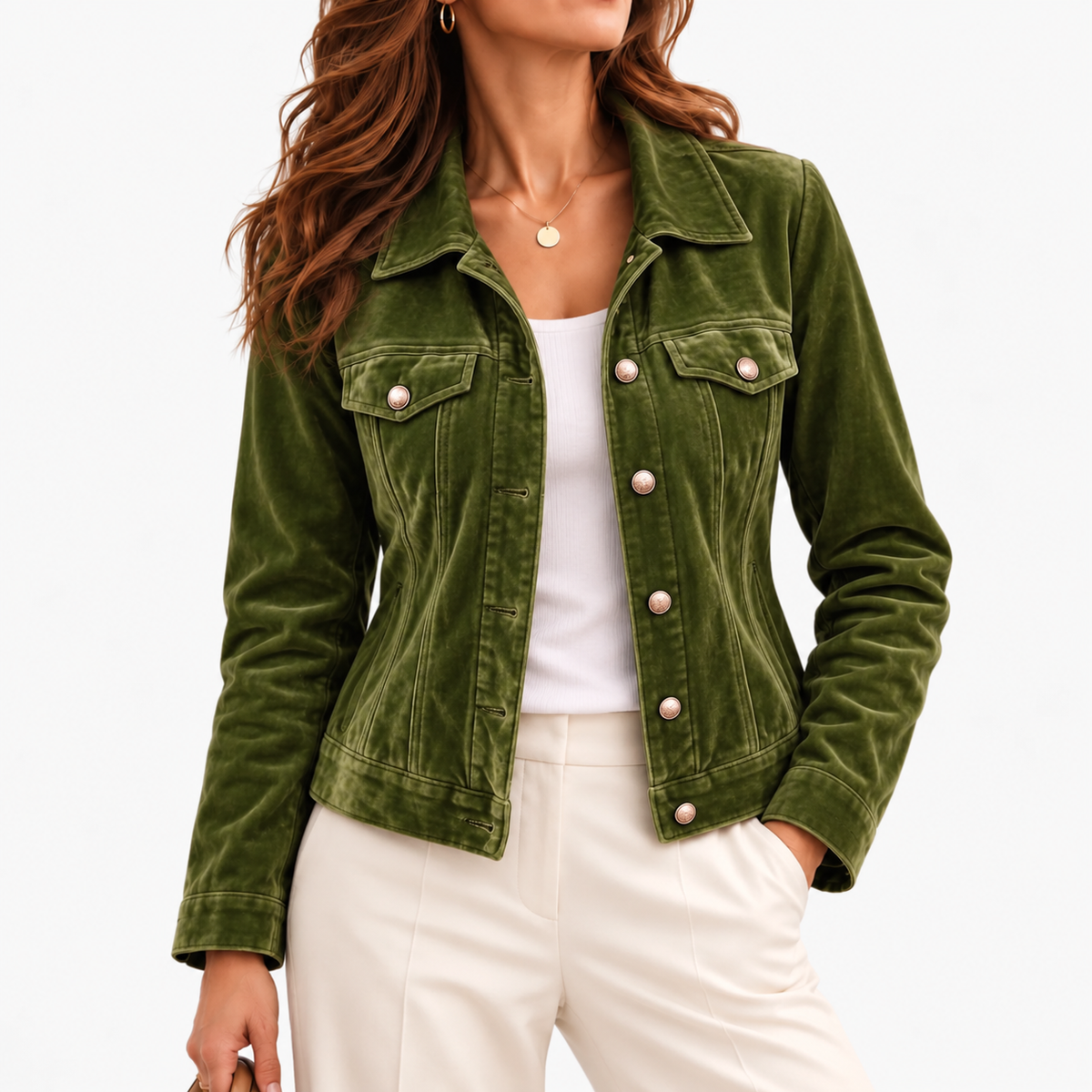 Janelle Comfort Button-Front Jacket — Army Green | Emory & Blanc