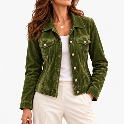 Janelle Comfort Button-Front Jacket — Army Green | Emory & Blanc