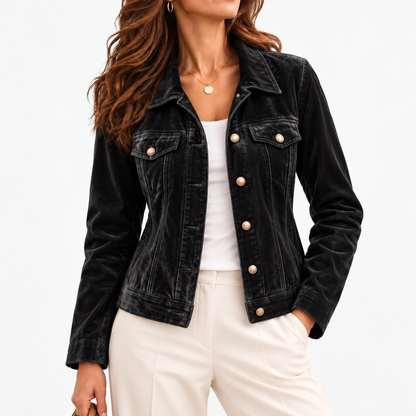 Janelle Comfort Button-Front Jacket — Black | Emory & Blanc